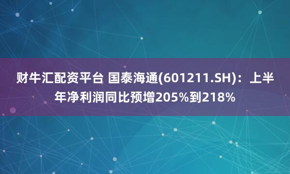 财牛汇配资平台 国泰海通(601211.SH)：上半年净利润同比预增205%到218%