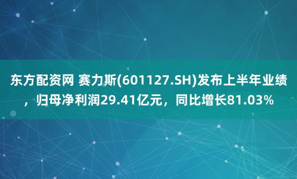 东方配资网 赛力斯(601127.SH)发布上半年业绩，归母净利润29.41亿元，同比增长81.03%